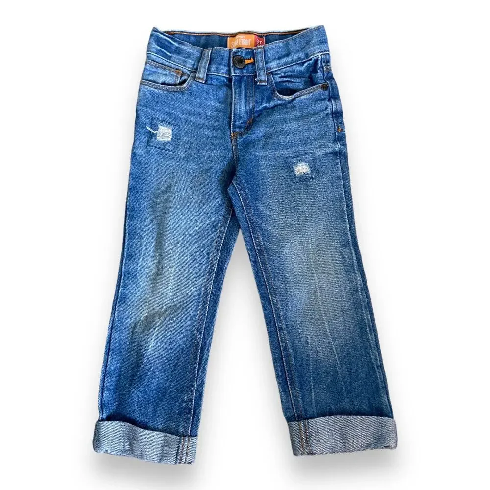 Old Navy Boys Jeans Size 3T Slim Etroit Blue Cuffed Medium‎ Wash Blue Denim